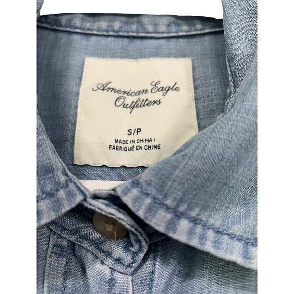 American Eagle Outfitters Top Button Front Blue Denim Mens Size Small - Picture 4 of 5